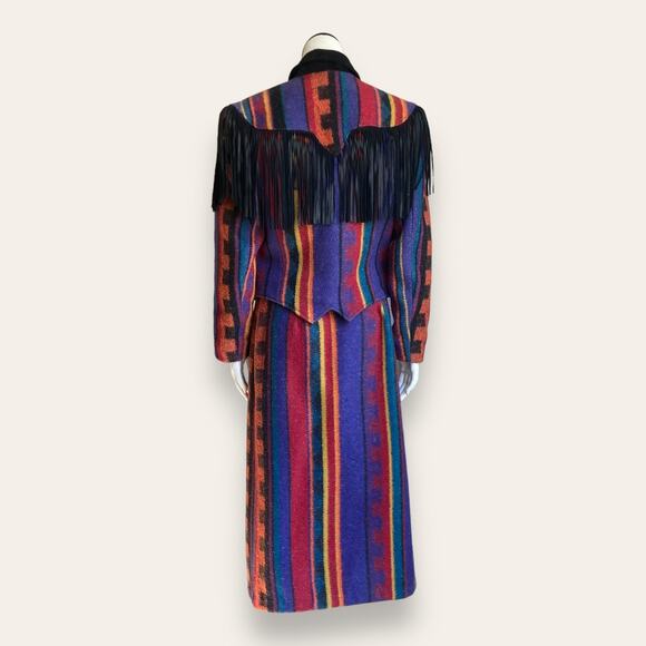 VTG Western Rodeo Chic Fringe Jacket & Skirt Set – Albuquerque Made – Vibrant - Picture 9 of 15